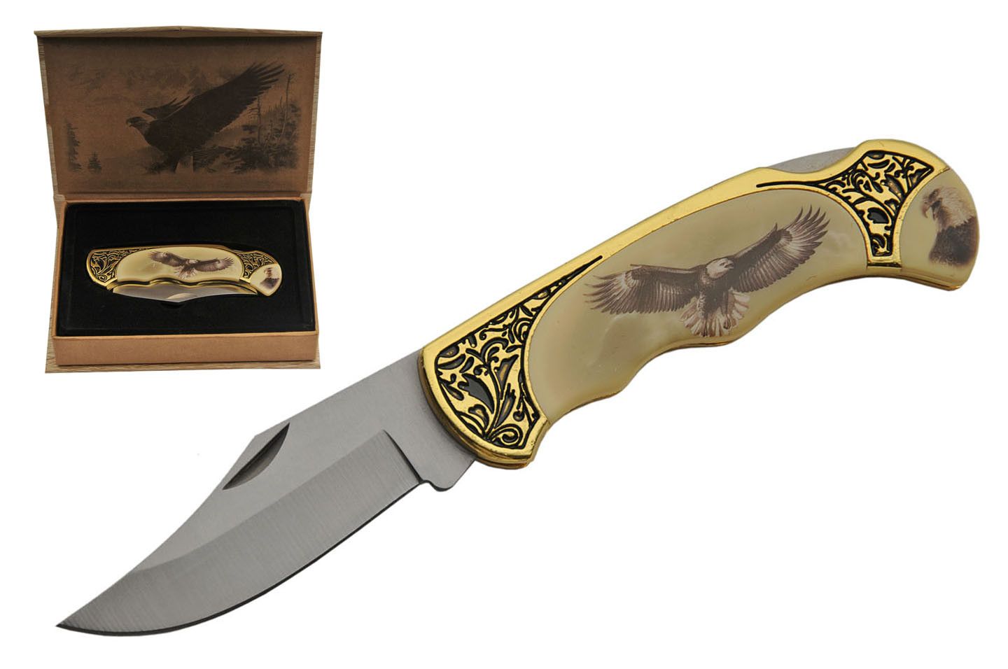 Wildlife World Eagle Collection Folding Knife Set Case Stainless Steel 4pc